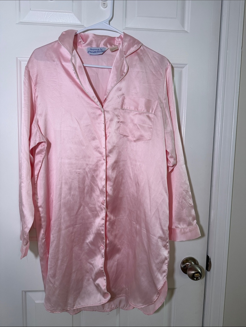Silky Pink Satin Sleep Shirt - Women’s Long Sleeve Satin Nightshirt